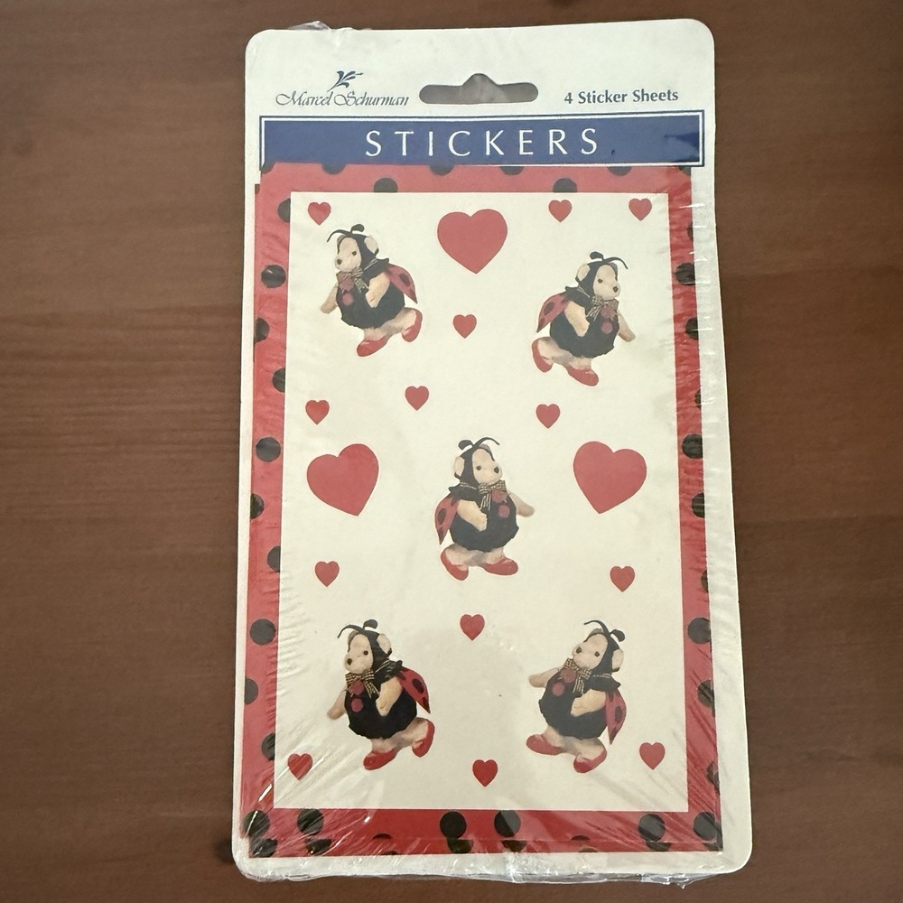 NOS Marcel Schumann Ladybug Bear Heart Sealed 4x Sticker‎ Sheets Vintage New